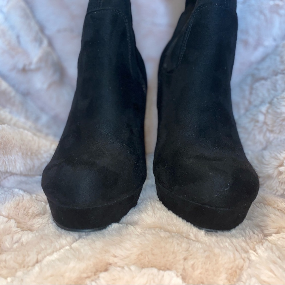 Black thigh high platform boots